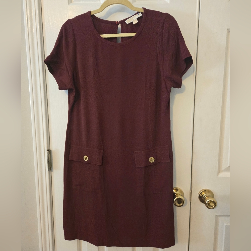 Michael Kors Burgundy Maroon Mini Dress Gold Lock Buttons Pockets Size M
